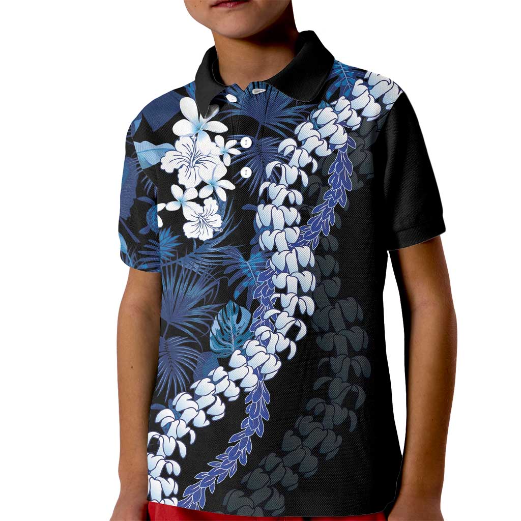 Polu Aloha Hawaii Lei Kid Polo Shirt Tropical Flowers Elegant Vibe LT14 Kid Blue - Polynesian Pride