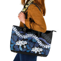 Polu Aloha Hawaii Lei Leather Tote Bag Tropical Flowers Elegant Vibe LT14 Blue - Polynesian Pride