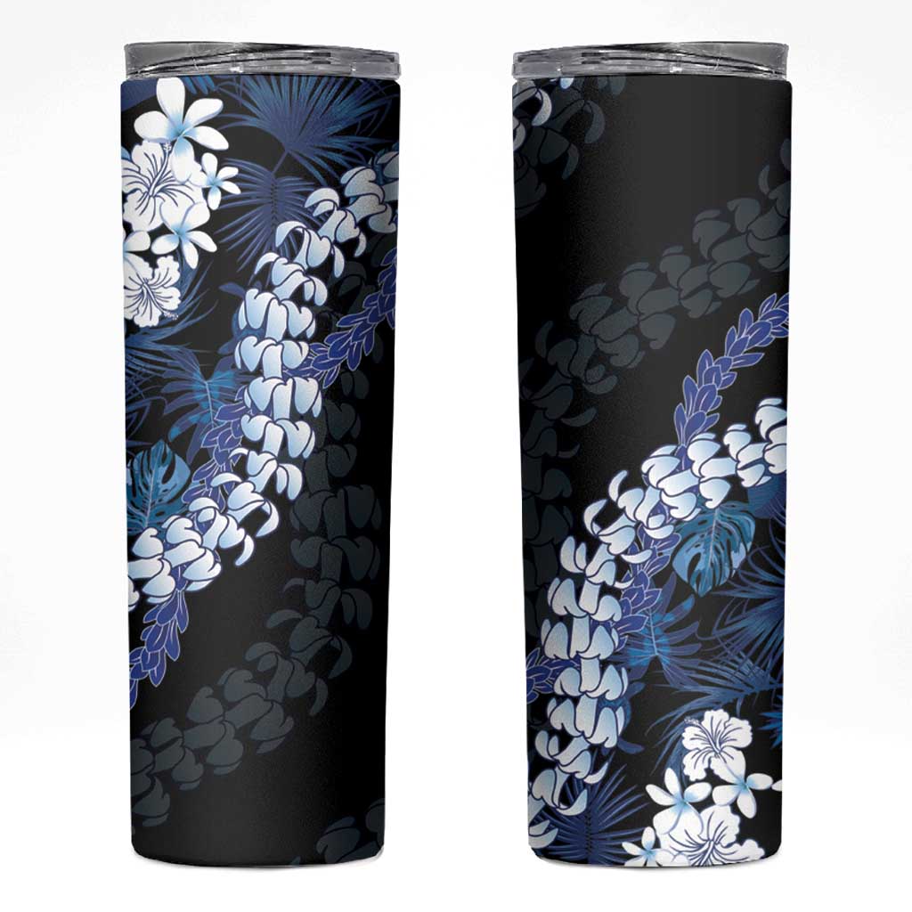 Polu Aloha Hawaii Lei Skinny Tumbler Tropical Flowers Elegant Vibe LT14 Blue - Polynesian Pride