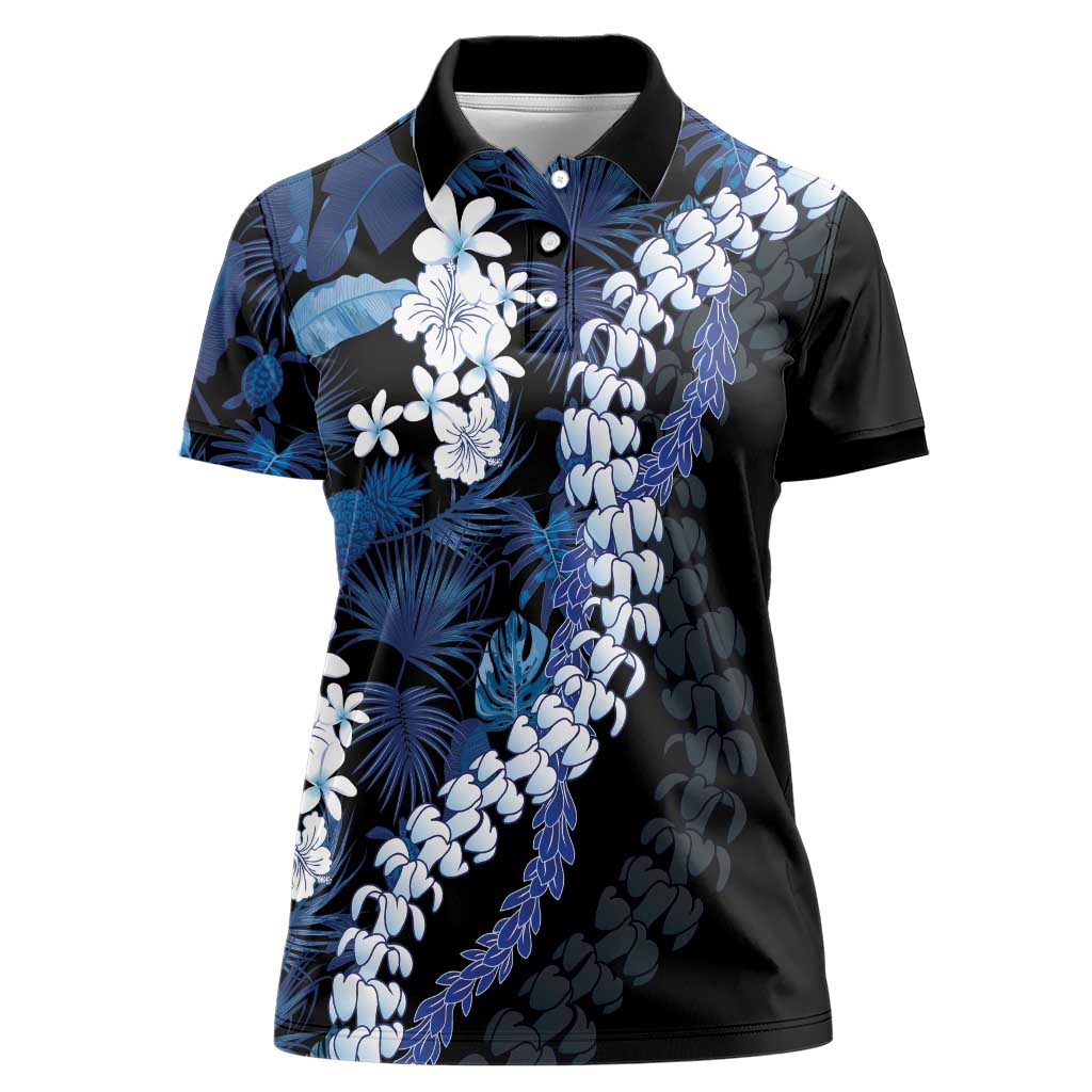 Polu Aloha Hawaii Lei Women Polo Shirt Tropical Flowers Elegant Vibe LT14 Female Blue - Polynesian Pride