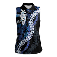 Polu Aloha Hawaii Lei Women Sleeveless Polo Shirt Tropical Flowers Elegant Vibe LT14 Female Blue - Polynesian Pride