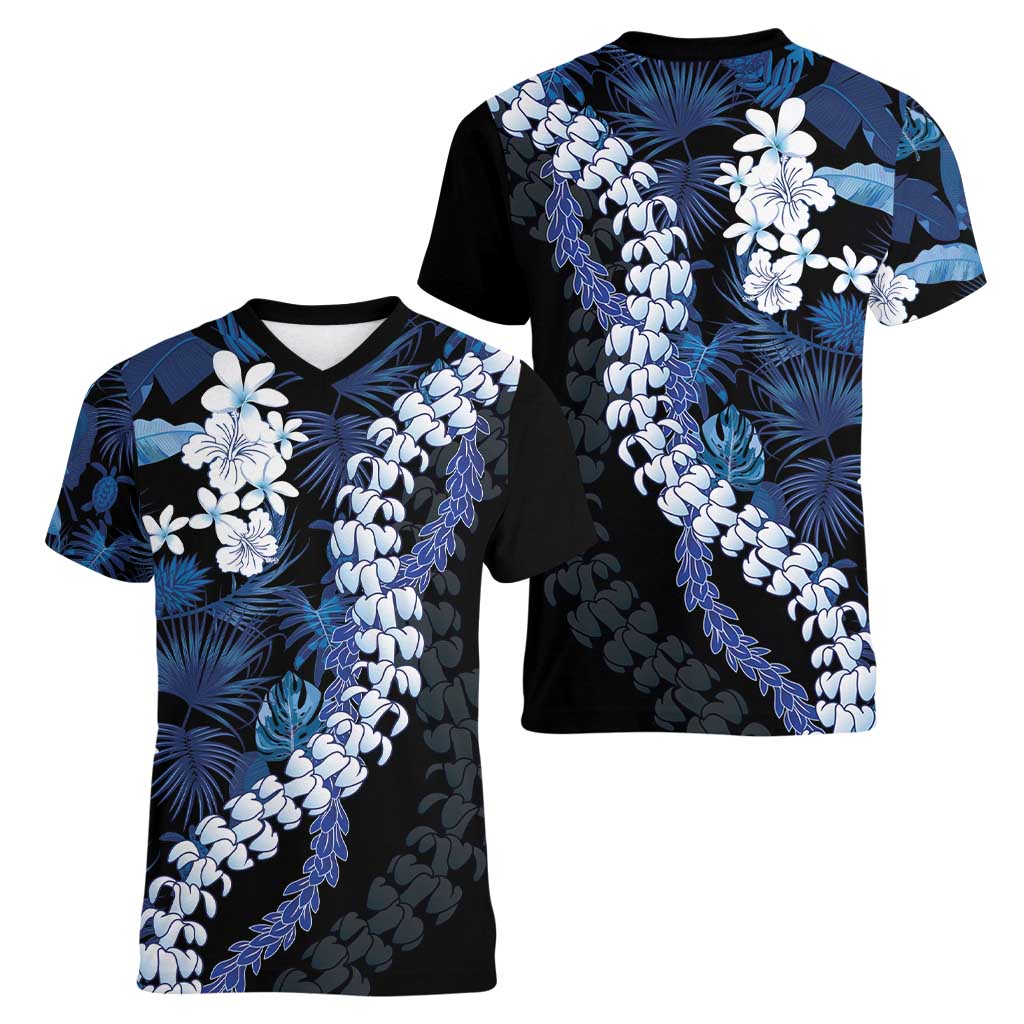 Polu Aloha Hawaii Lei Women V-Neck T-Shirt Tropical Flowers Elegant Vibe LT14 - Polynesian Pride