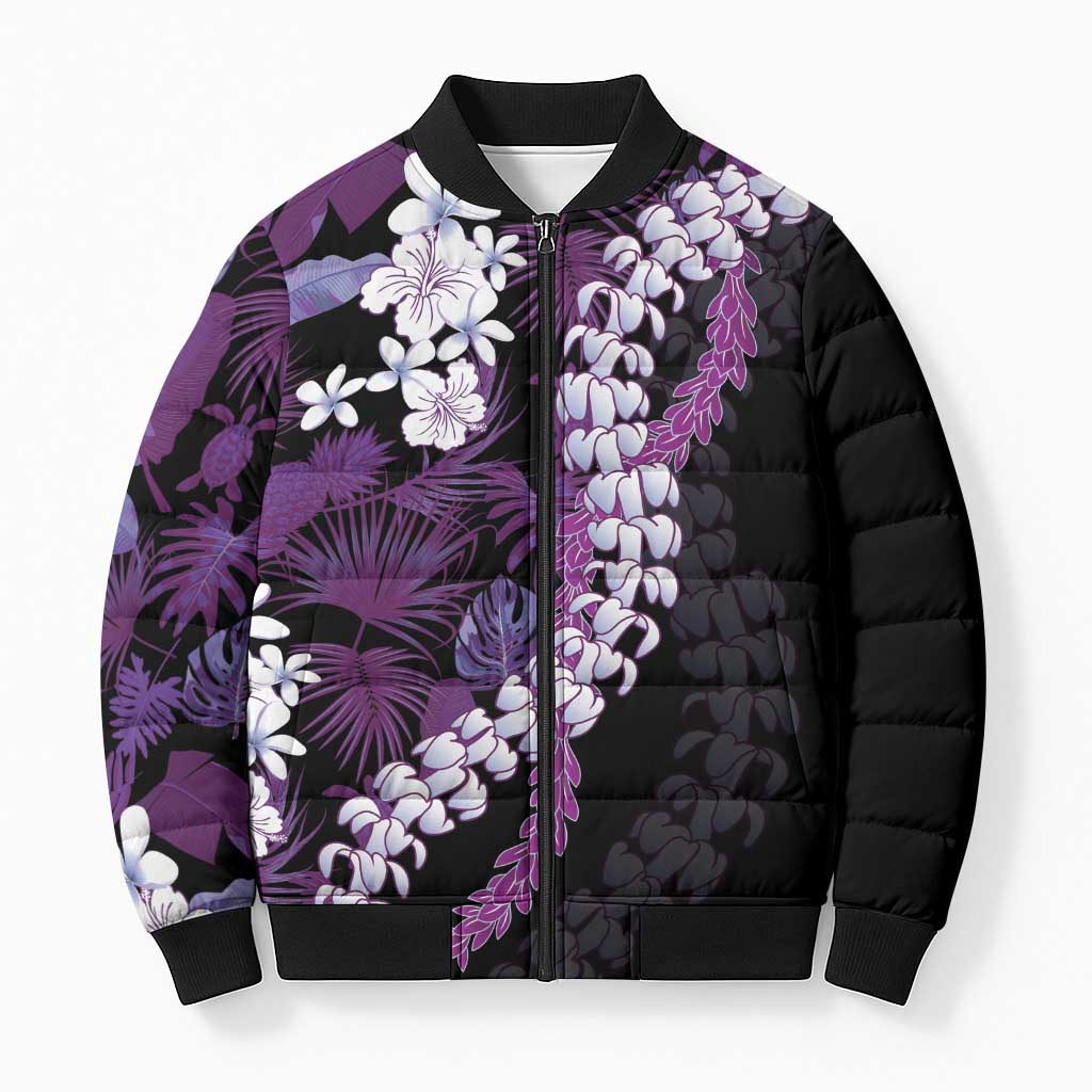 Poni Aloha Hawaii Lei Bomber Puffer Jacket Tropical Flowers Elegant Vibe LT14 Unisex Purple - Polynesian Pride