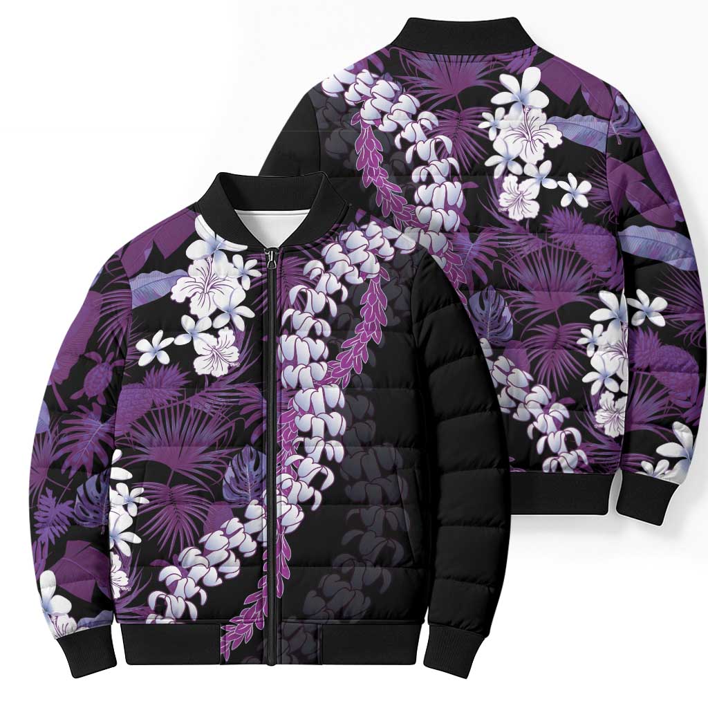 Poni Aloha Hawaii Lei Bomber Puffer Jacket Tropical Flowers Elegant Vibe - Polynesian Pride