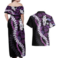 Poni Aloha Hawaii Lei Couples Matching Off Shoulder Maxi Dress and Hawaiian Shirt Tropical Flowers Elegant Vibe LT14 - Polynesian Pride
