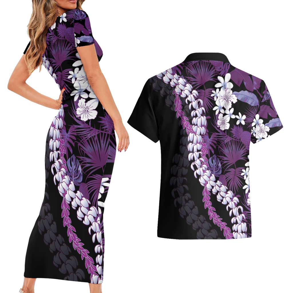 Poni Aloha Hawaii Lei Couples Matching Short Sleeve Bodycon Dress and Hawaiian Shirt Tropical Flowers Elegant Vibe LT14 - Polynesian Pride