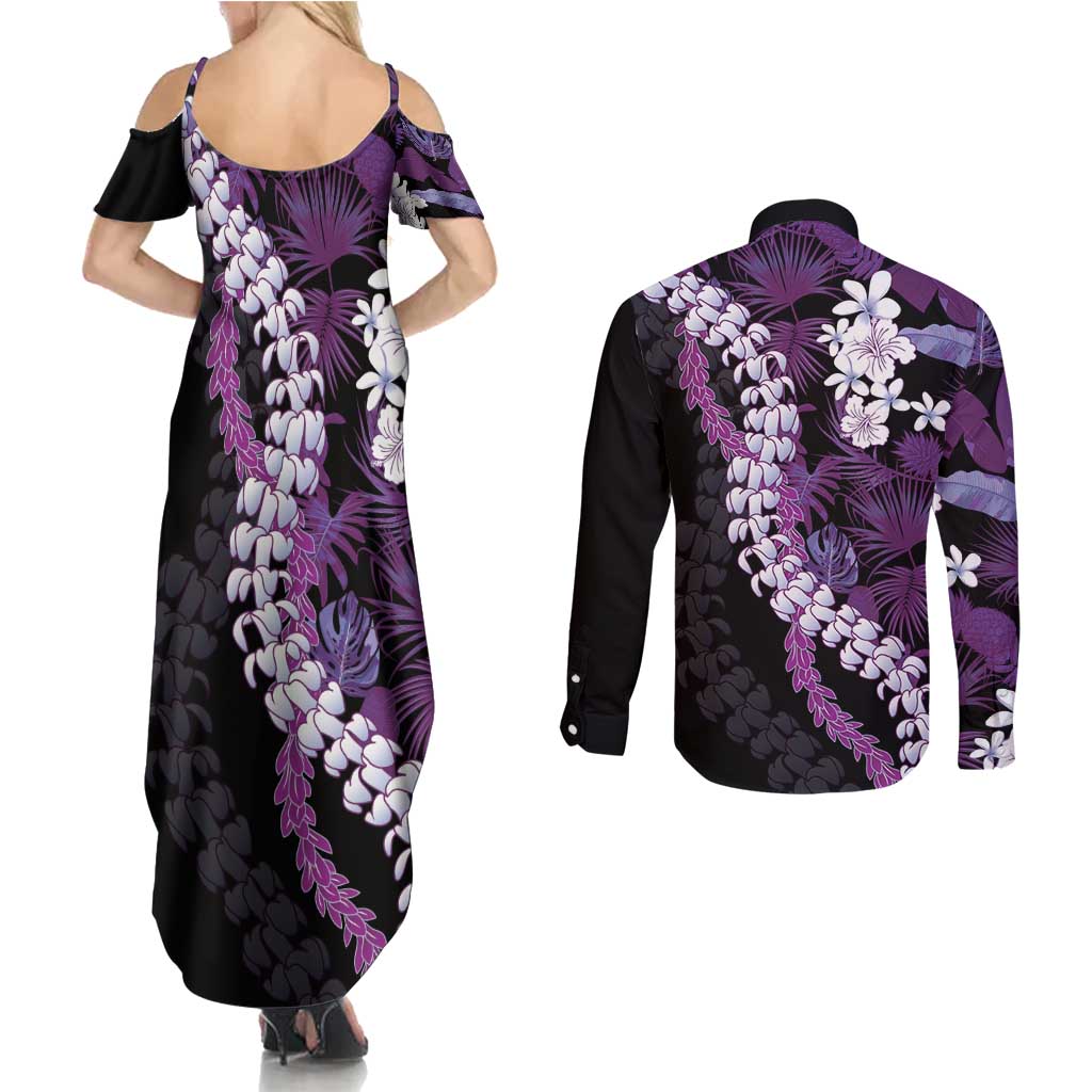 Poni Aloha Hawaii Lei Couples Matching Summer Maxi Dress and Long Sleeve Button Shirt Tropical Flowers Elegant Vibe LT14 - Polynesian Pride