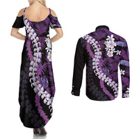 Poni Aloha Hawaii Lei Couples Matching Summer Maxi Dress and Long Sleeve Button Shirt Tropical Flowers Elegant Vibe LT14 - Polynesian Pride