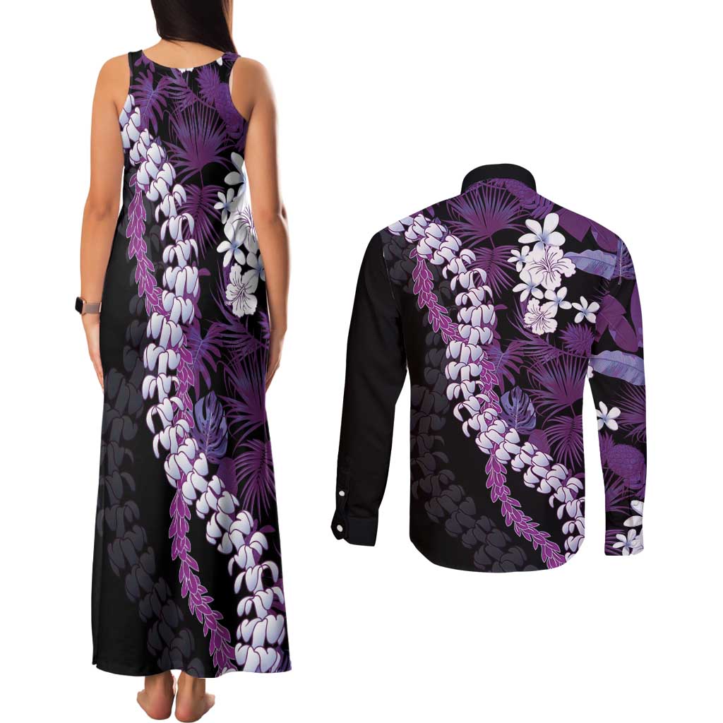 Poni Aloha Hawaii Lei Couples Matching Tank Maxi Dress and Long Sleeve Button Shirt Tropical Flowers Elegant Vibe LT14 - Polynesian Pride