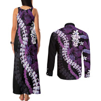 Poni Aloha Hawaii Lei Couples Matching Tank Maxi Dress and Long Sleeve Button Shirt Tropical Flowers Elegant Vibe LT14 - Polynesian Pride