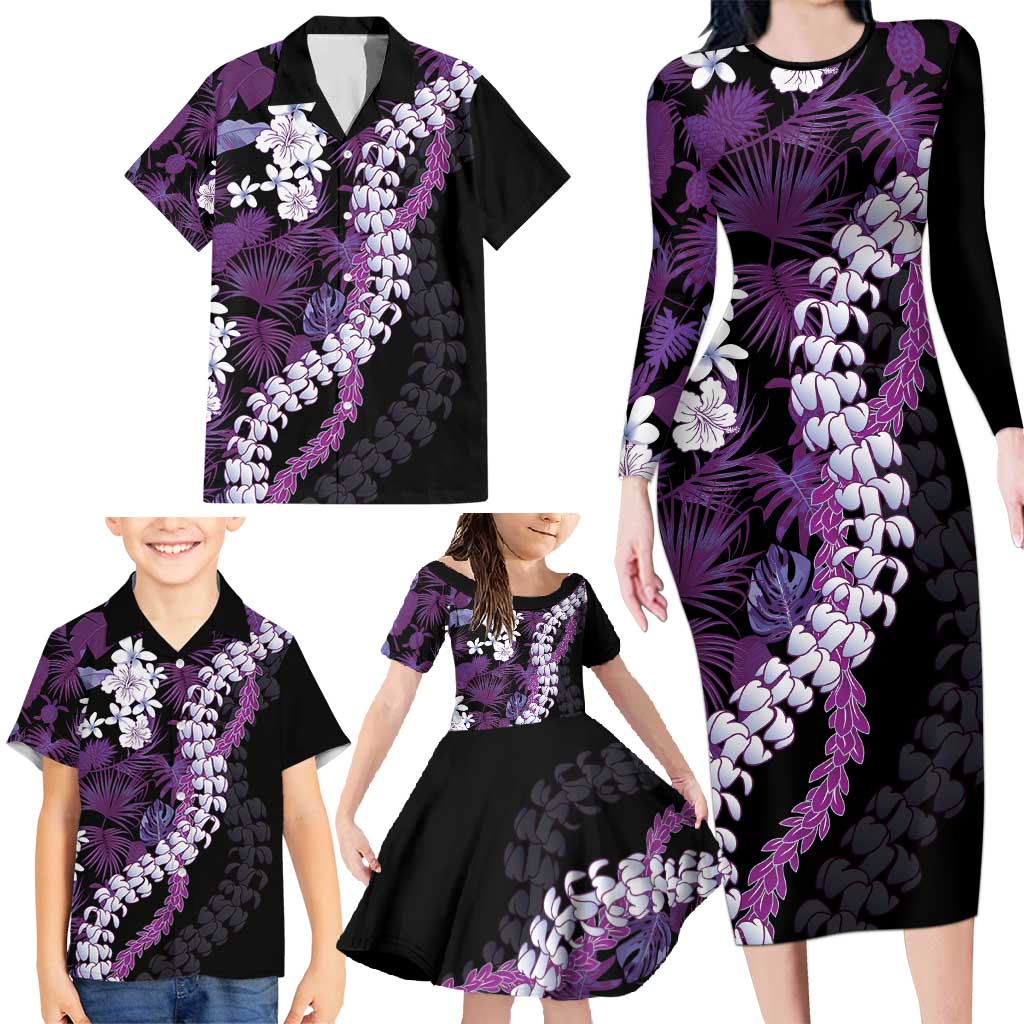 Poni Aloha Hawaii Lei Family Matching Long Sleeve Bodycon Dress and Hawaiian Shirt Tropical Flowers Elegant Vibe LT14 - Polynesian Pride