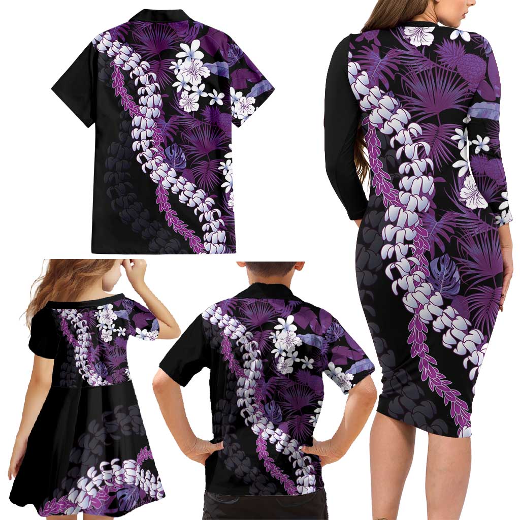 Poni Aloha Hawaii Lei Family Matching Long Sleeve Bodycon Dress and Hawaiian Shirt Tropical Flowers Elegant Vibe LT14 - Polynesian Pride