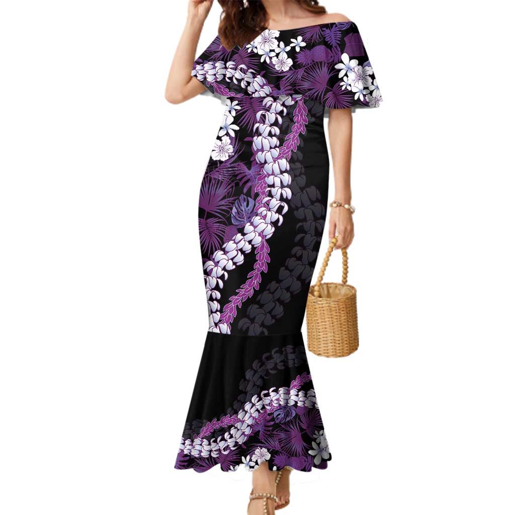 Poni Aloha Hawaii Lei Family Matching Mermaid Dress and Hawaiian Shirt Tropical Flowers Elegant Vibe LT14 Mom's Dress Purple - Polynesian Pride