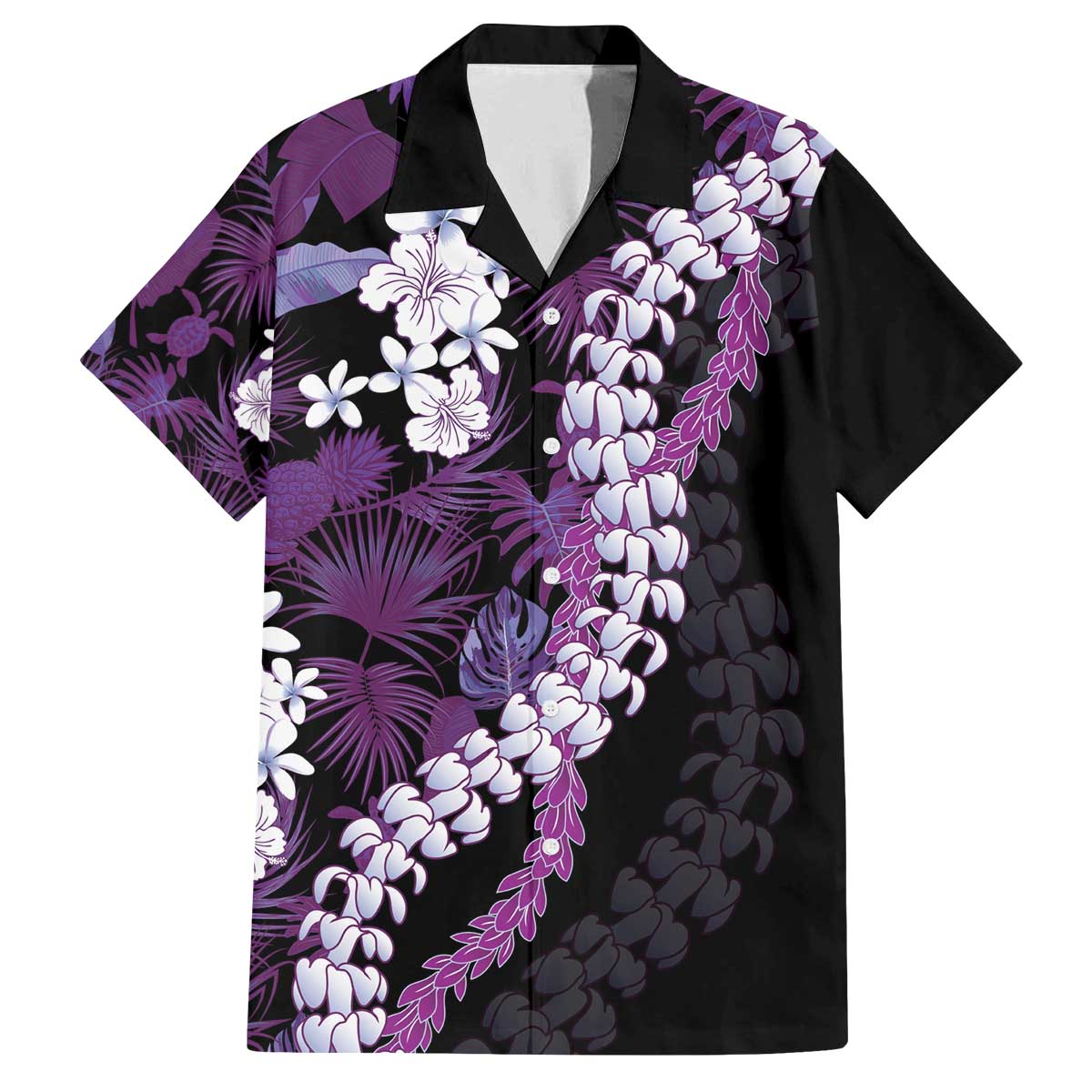 Poni Aloha Hawaii Lei Family Matching Off The Shoulder Long Sleeve Dress and Hawaiian Shirt Tropical Flowers Elegant Vibe LT14 Dad's Shirt - Short Sleeve Purple - Polynesian Pride