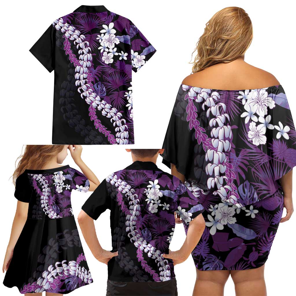 Poni Aloha Hawaii Lei Family Matching Off Shoulder Short Dress and Hawaiian Shirt Tropical Flowers Elegant Vibe LT14 - Polynesian Pride