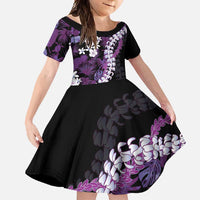 Poni Aloha Hawaii Lei Family Matching Short Sleeve Bodycon Dress and Hawaiian Shirt Tropical Flowers Elegant Vibe LT14 Daughter's Dress Purple - Polynesian Pride