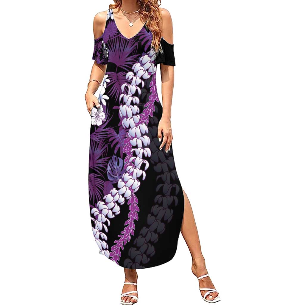 Poni Aloha Hawaii Lei Family Matching Summer Maxi Dress and Hawaiian Shirt Tropical Flowers Elegant Vibe LT14 Mom's Dress Purple - Polynesian Pride