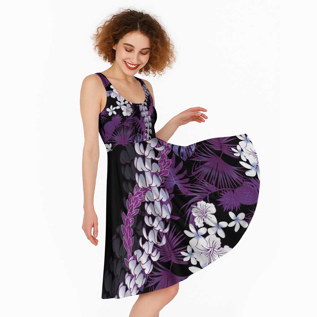 Poni Aloha Hawaii Lei Midi Dress Tropical Flowers Elegant Vibe - Polynesian Pride