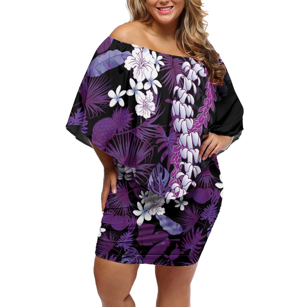 Poni Aloha Hawaii Lei Off Shoulder Short Dress Tropical Flowers Elegant Vibe - Polynesian Pride