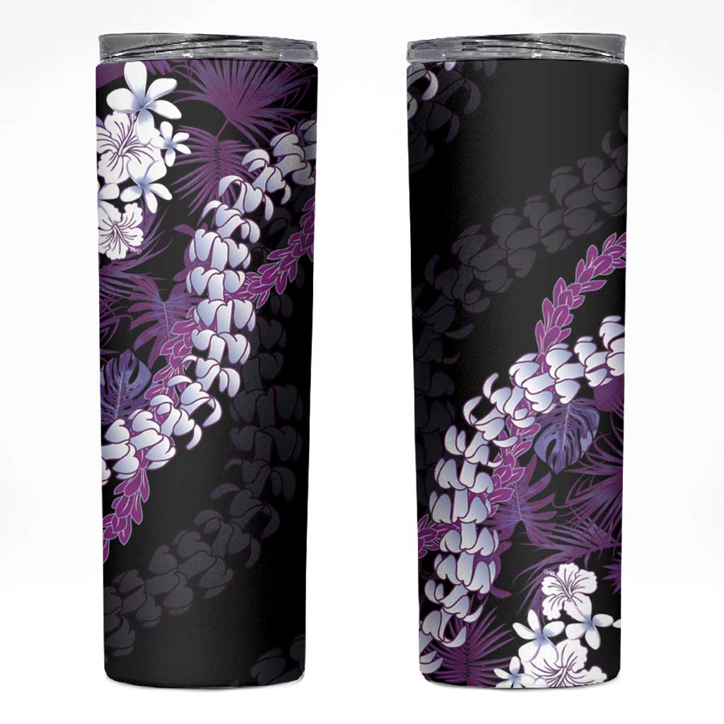 Poni Aloha Hawaii Lei Skinny Tumbler Tropical Flowers Elegant Vibe LT14 Purple - Polynesian Pride