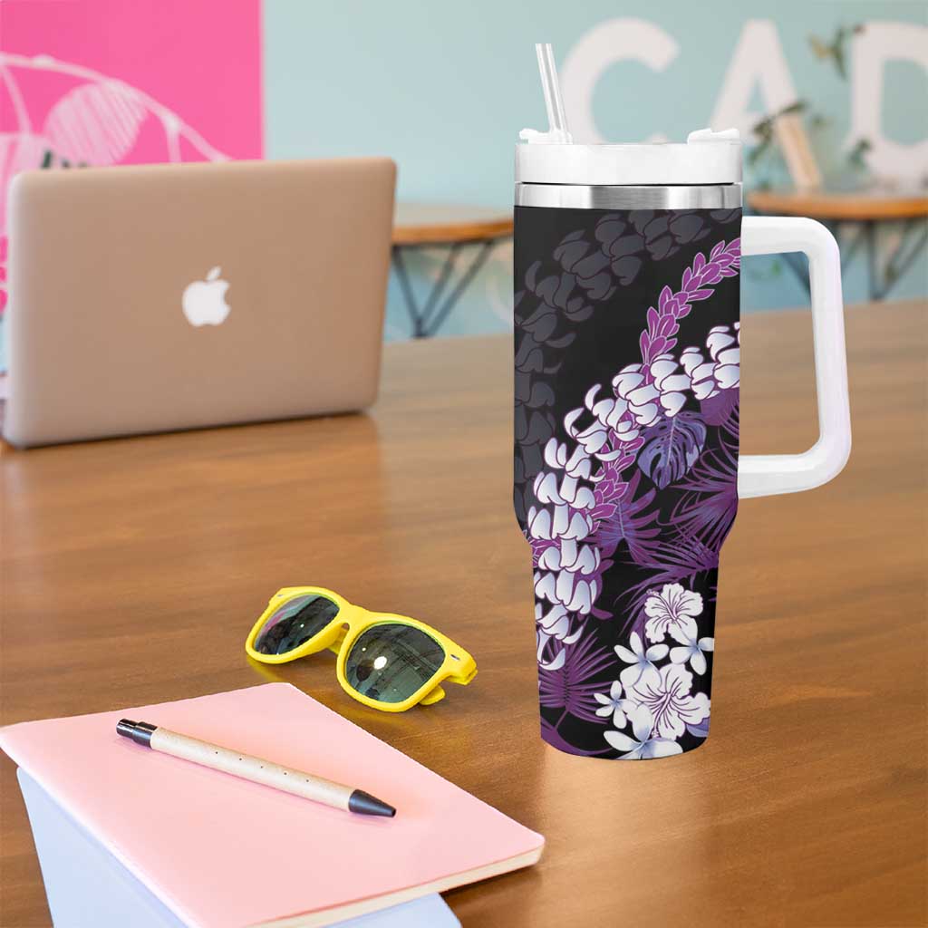 Poni Aloha Hawaii Lei Tumbler With Handle Tropical Flowers Elegant Vibe - Polynesian Pride