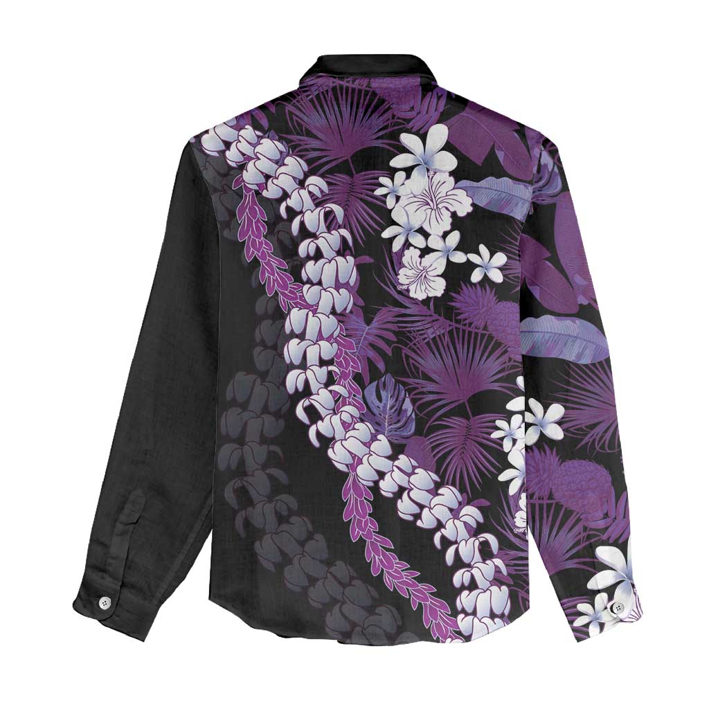Poni Aloha Hawaii Lei Women Casual Shirt Tropical Flowers Elegant Vibe - Polynesian Pride