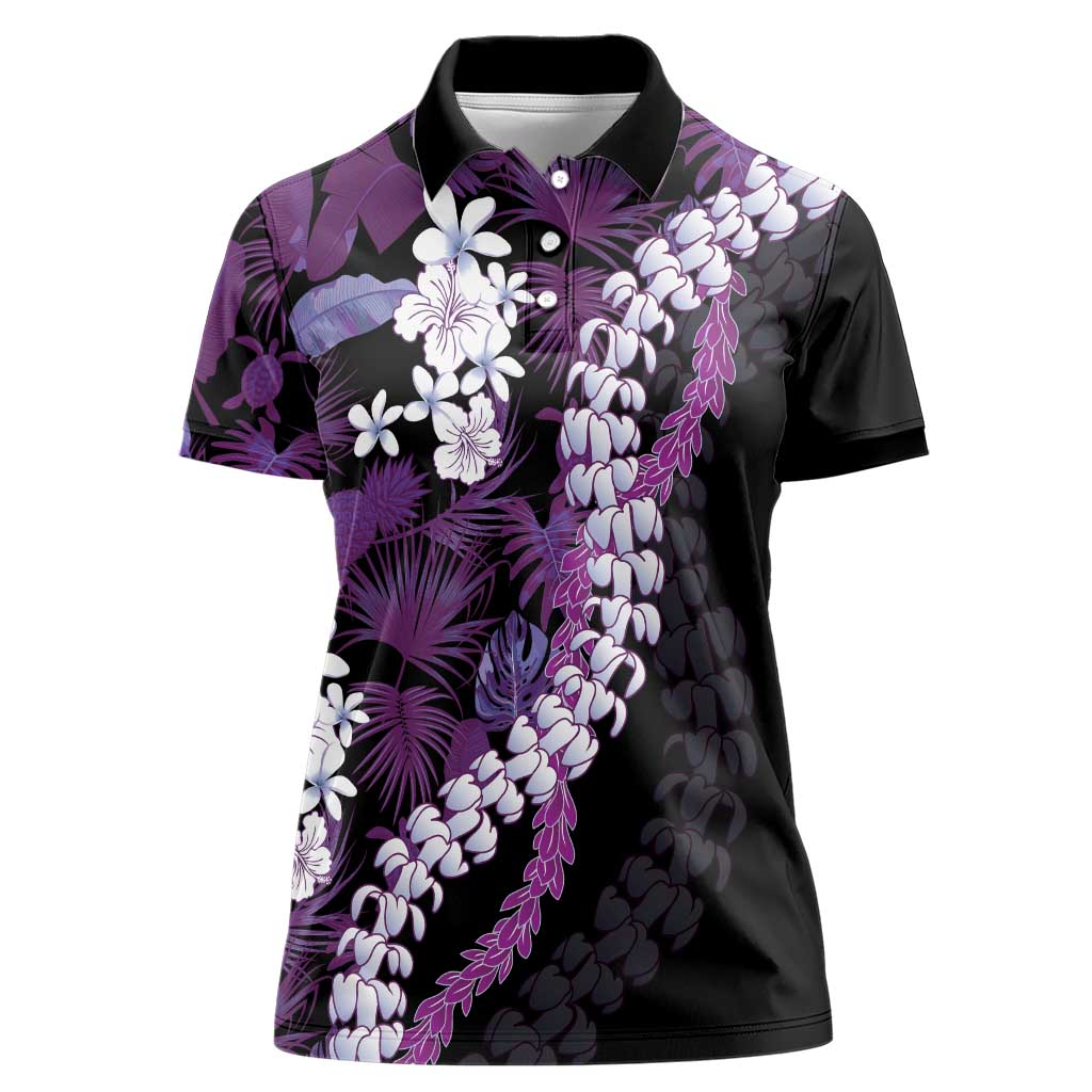 Poni Aloha Hawaii Lei Women Polo Shirt Tropical Flowers Elegant Vibe LT14 Female Purple - Polynesian Pride