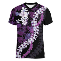 Poni Aloha Hawaii Lei Women V-Neck T-Shirt Tropical Flowers Elegant Vibe LT14 Female Purple - Polynesian Pride