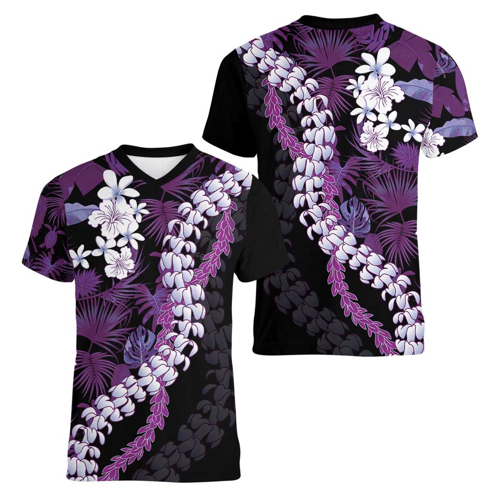 Poni Aloha Hawaii Lei Women V-Neck T-Shirt Tropical Flowers Elegant Vibe LT14 - Polynesian Pride