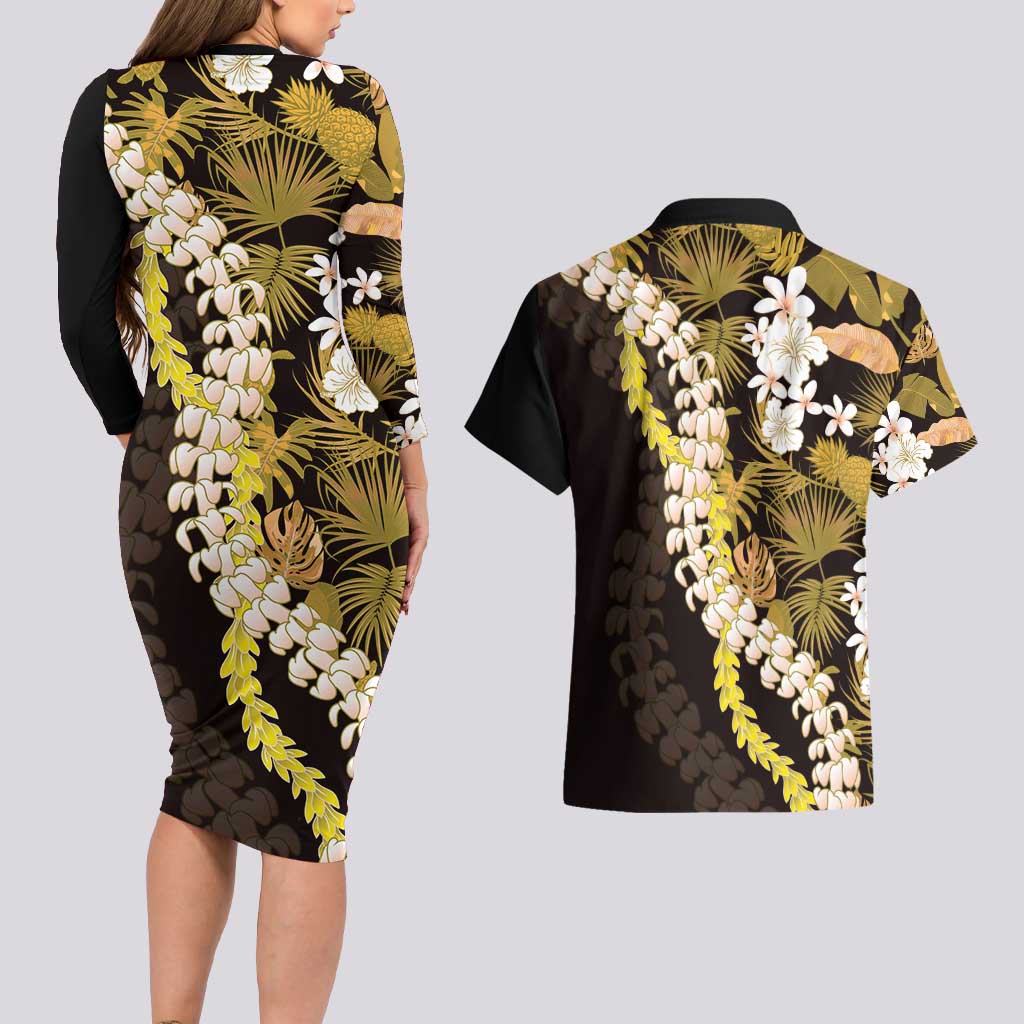 Kula Aloha Hawaii Lei Couples Matching Long Sleeve Bodycon Dress and Hawaiian Shirt Tropical Flowers Elegant Vibe LT14 - Polynesian Pride