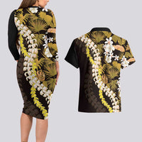 Kula Aloha Hawaii Lei Couples Matching Long Sleeve Bodycon Dress and Hawaiian Shirt Tropical Flowers Elegant Vibe LT14 - Polynesian Pride
