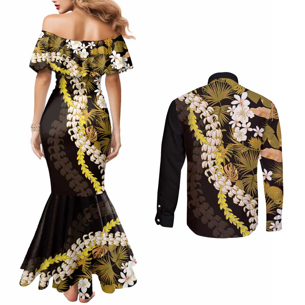 Kula Aloha Hawaii Lei Couples Matching Mermaid Dress and Long Sleeve Button Shirt Tropical Flowers Elegant Vibe LT14 - Polynesian Pride