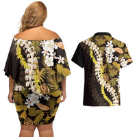 Kula Aloha Hawaii Lei Couples Matching Off Shoulder Short Dress and Hawaiian Shirt Tropical Flowers Elegant Vibe LT14 - Polynesian Pride