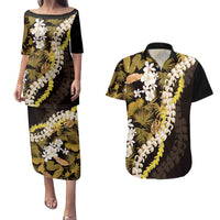Kula Aloha Hawaii Lei Couples Matching Puletasi and Hawaiian Shirt Tropical Flowers Elegant Vibe LT14 Gold - Polynesian Pride
