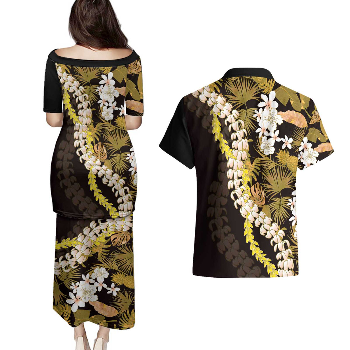 Kula Aloha Hawaii Lei Couples Matching Puletasi and Hawaiian Shirt Tropical Flowers Elegant Vibe LT14 - Polynesian Pride