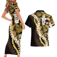 Kula Aloha Hawaii Lei Couples Matching Short Sleeve Bodycon Dress and Hawaiian Shirt Tropical Flowers Elegant Vibe LT14 - Polynesian Pride