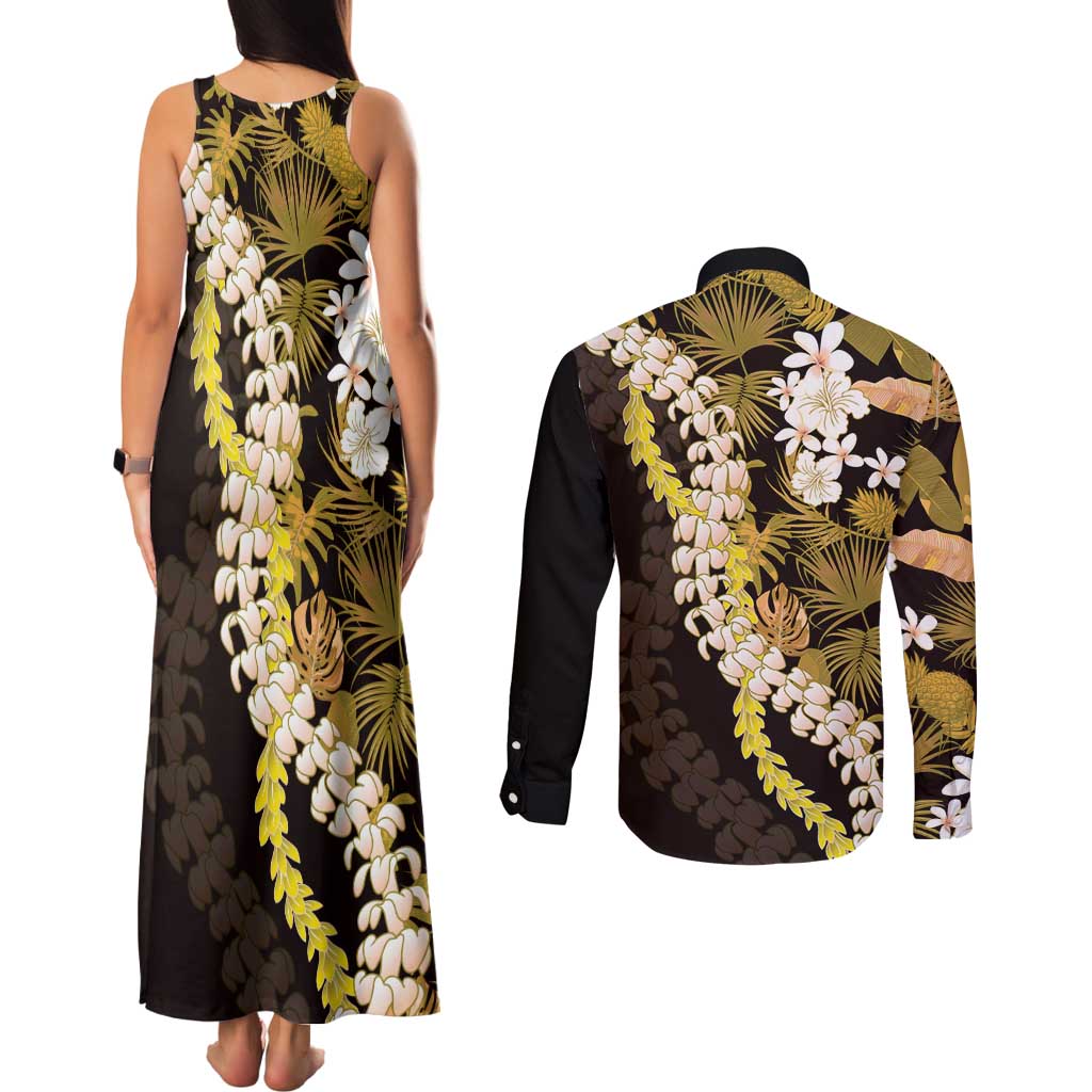 Kula Aloha Hawaii Lei Couples Matching Tank Maxi Dress and Long Sleeve Button Shirt Tropical Flowers Elegant Vibe LT14 - Polynesian Pride