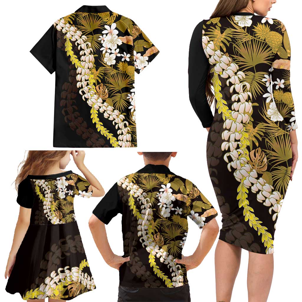Kula Aloha Hawaii Lei Family Matching Long Sleeve Bodycon Dress and Hawaiian Shirt Tropical Flowers Elegant Vibe LT14 - Polynesian Pride
