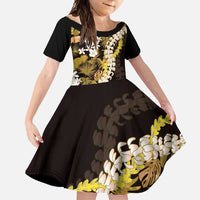 Kula Aloha Hawaii Lei Family Matching Off Shoulder Maxi Dress and Hawaiian Shirt Tropical Flowers Elegant Vibe LT14 Daughter's Dress Gold - Polynesian Pride