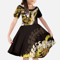 Kula Aloha Hawaii Lei Kid Short Sleeve Dress Tropical Flowers Elegant Vibe LT14 KID Gold - Polynesian Pride