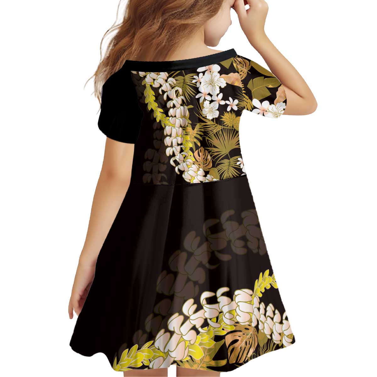Kula Aloha Hawaii Lei Kid Short Sleeve Dress Tropical Flowers Elegant Vibe LT14 - Polynesian Pride