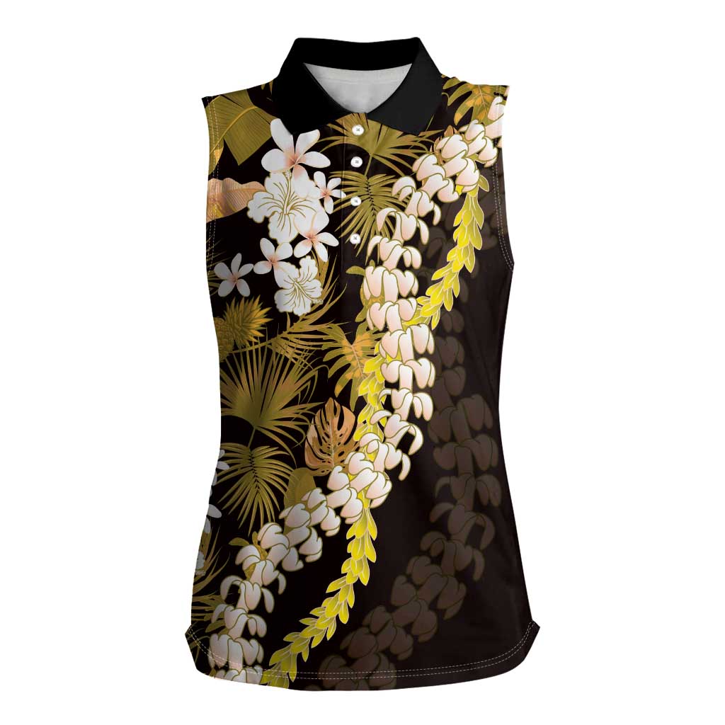 Kula Aloha Hawaii Lei Women Sleeveless Polo Shirt Tropical Flowers Elegant Vibe LT14 Female Gold - Polynesian Pride