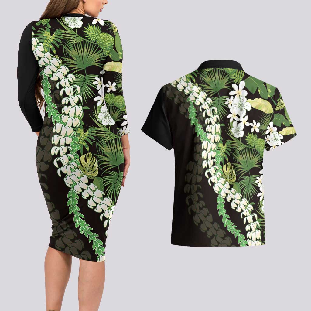 Omaomao Aloha Hawaii Lei Couples Matching Long Sleeve Bodycon Dress and Hawaiian Shirt Tropical Flowers Elegant Vibe LT14 - Polynesian Pride