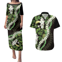 Omaomao Aloha Hawaii Lei Couples Matching Puletasi and Hawaiian Shirt Tropical Flowers Elegant Vibe LT14 Green - Polynesian Pride