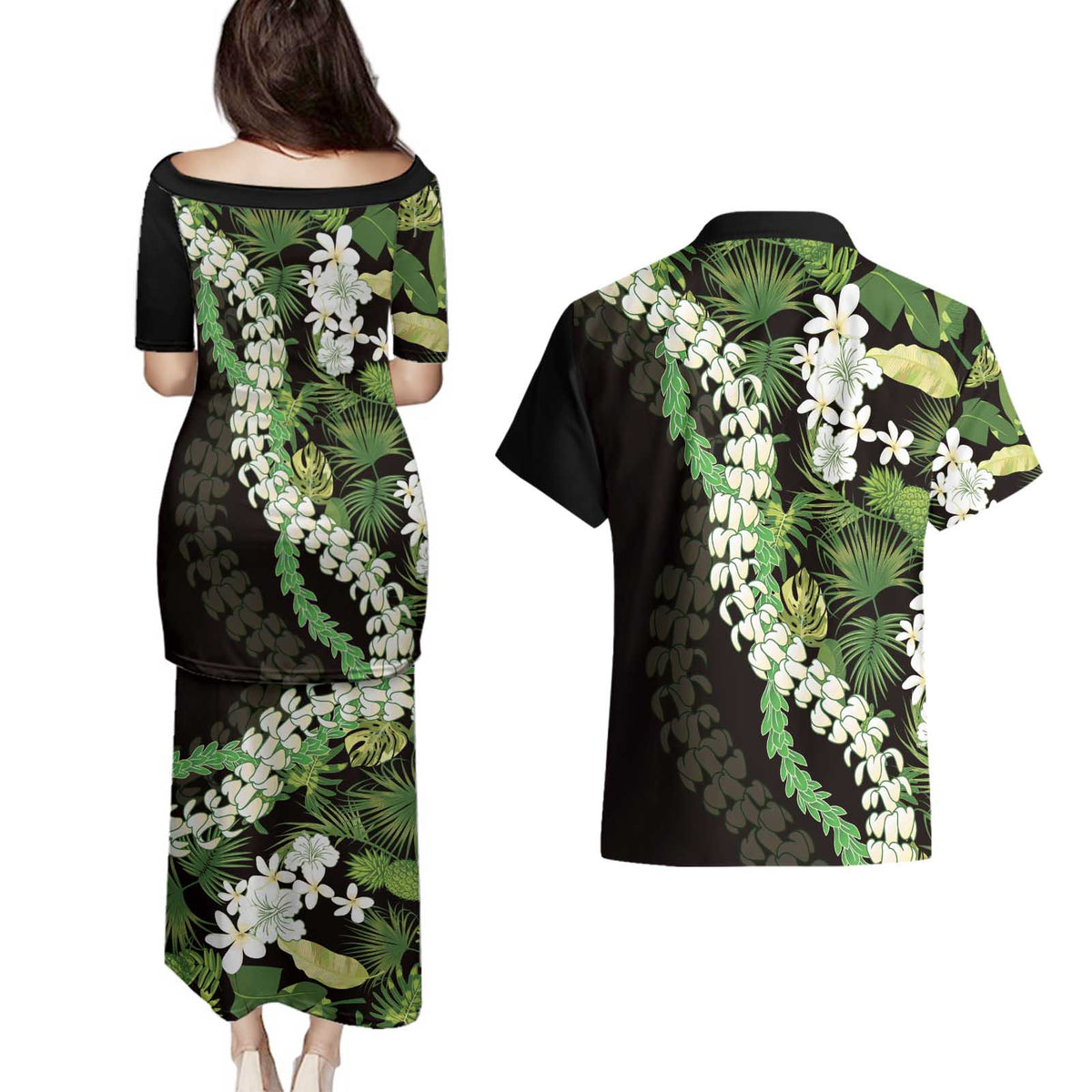 Omaomao Aloha Hawaii Lei Couples Matching Puletasi and Hawaiian Shirt Tropical Flowers Elegant Vibe LT14 - Polynesian Pride