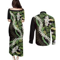 Omaomao Aloha Hawaii Lei Couples Matching Puletasi and Long Sleeve Button Shirt Tropical Flowers Elegant Vibe LT14 - Polynesian Pride