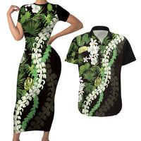 Omaomao Aloha Hawaii Lei Couples Matching Short Sleeve Bodycon Dress and Hawaiian Shirt Tropical Flowers Elegant Vibe LT14 Green - Polynesian Pride