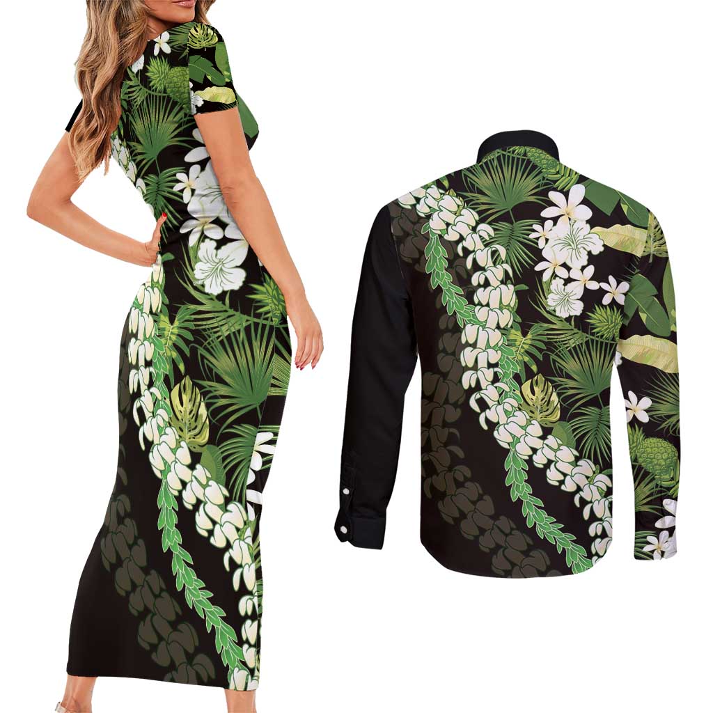 Omaomao Aloha Hawaii Lei Couples Matching Short Sleeve Bodycon Dress and Long Sleeve Button Shirt Tropical Flowers Elegant Vibe LT14 - Polynesian Pride