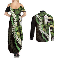 Omaomao Aloha Hawaii Lei Couples Matching Summer Maxi Dress and Long Sleeve Button Shirt Tropical Flowers Elegant Vibe LT14 - Polynesian Pride