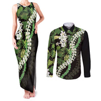 Omaomao Aloha Hawaii Lei Couples Matching Tank Maxi Dress and Long Sleeve Button Shirt Tropical Flowers Elegant Vibe LT14 Green - Polynesian Pride